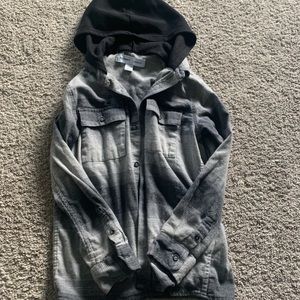 Grey plaid Old Navy flannel with hood